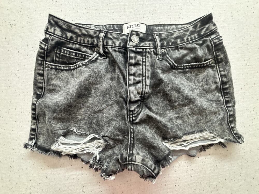 RSQ High Rise Shorts Size 28 Black Distressed Cutoff Vinatge High Rise Y2K